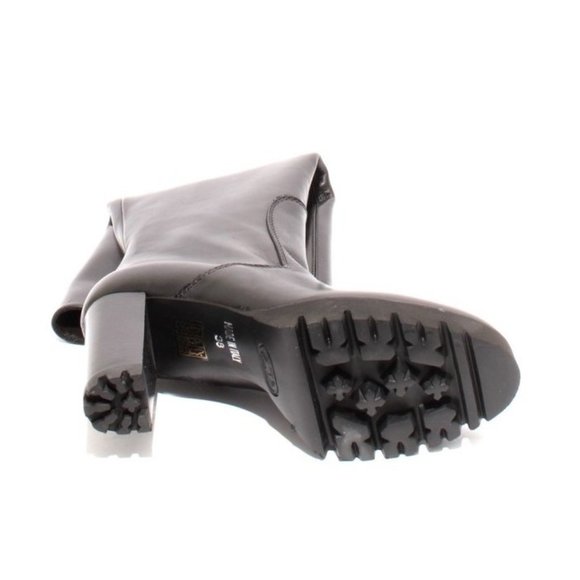 Italian Black Leather Zip Knee High Platform Heel Boots - Picture 8 of 8